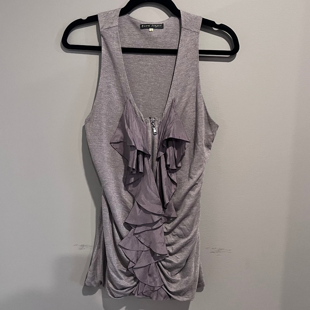 Y2K Era Pure Sugar Zip Front Sleeveless Shirt